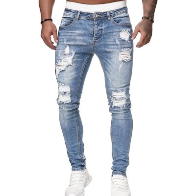Maiyifu-GJ Men's Skinny Ripped Stretch Jeans Destroyed Distressed Tapered Leg Denim Pants Holes Slim Fit Biker Jean Trousers (Light Blue,Medium)