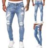 Maiyifu-GJ Men's Skinny Ripped Stretch Jeans Destroyed Distressed Tapered Leg Denim Pants Holes Slim Fit Biker Jean Trousers (Light Blue,Medium) view 2