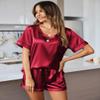 Ekouaer Silk Pajama for Women Short Sleeve Satin Pj Set Two Piece Soft Sleepwear Loungewear Casual Pjs for Summer Wine Red XXL view 2