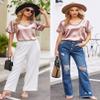 Ekouaer Silk Pajama for Women Short Sleeve Satin Pj Set Two Piece Soft Sleepwear Loungewear Casual Pjs for Summer Light Pink XXL view 3