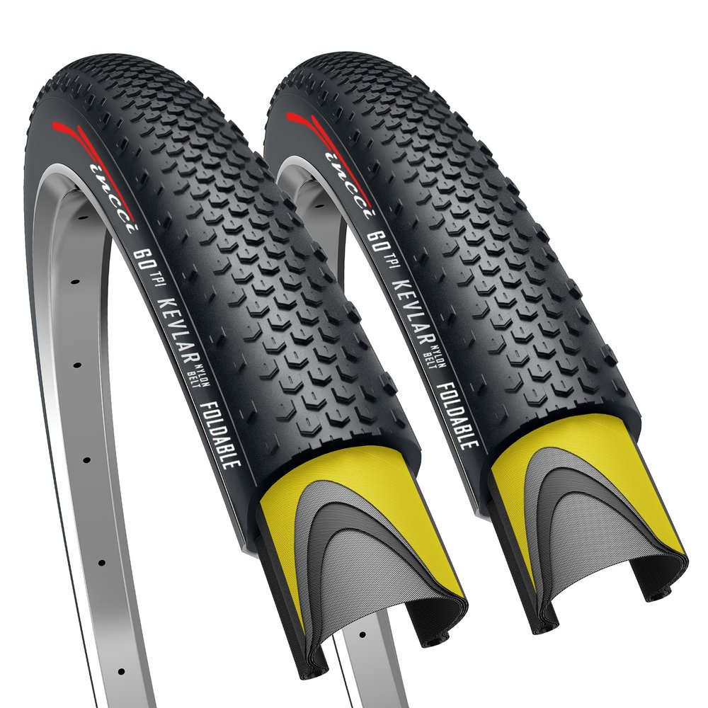 Fincci 700 x 38c Tires, 40-622, 1mm Antipuncture Protection, Tough & Durable Nylon Rubber, Kevlar Bead, Set of 2 Compatible with Gravel, Cyclocross, MTB, Hybrid & Electric Bikes