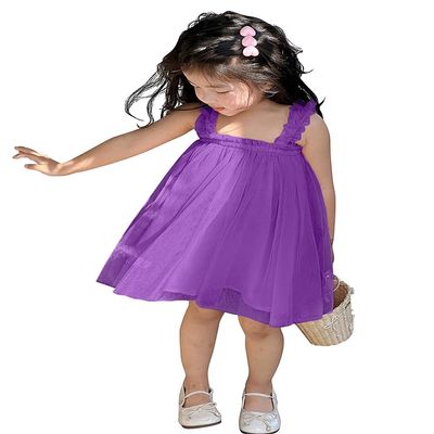 AGQT Toddler Girls Tulle Dress Sleeveless Kids Princess Birthday Tutu Dresses Party Layered Dress Purple Size 3-4T