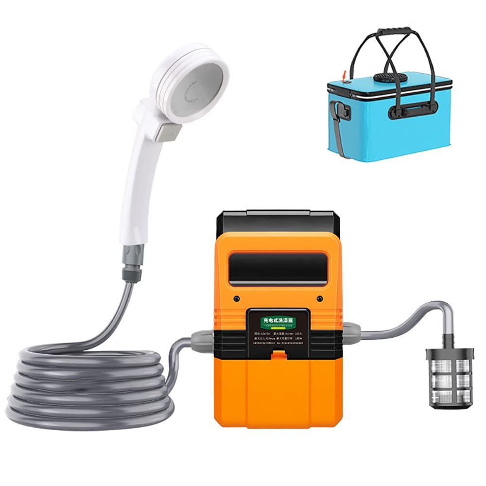 Electric Camping Shower 180W High Pressure Camping Shower Pump with Collapsible Bucket Portable Outdoor Shower Water Pumps for Camping Shower Water Flowers Car Washing