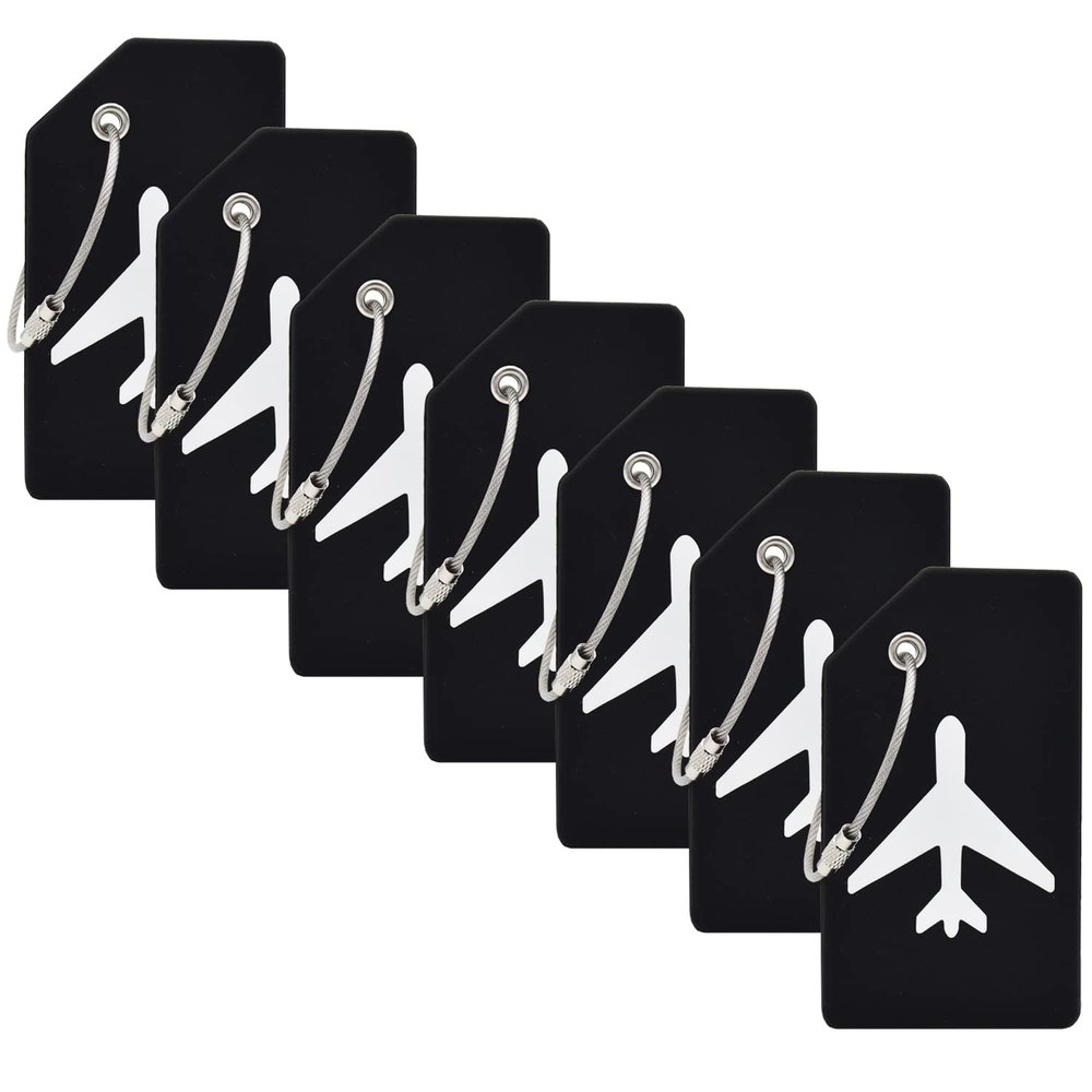 7 Pack Silicone Luggage Tag Baggage Handbag Travel Bag Tags with Name ID Card Perfect to Quickly Spot Luggage Suitcases (Black)