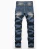 Ripped Slim Fit Jeans for Men Distressed Destroyed Straight Leg Denim Pant Vintage Washed Jean Pants with Holes (Blue,29) view 2