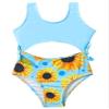 Kaerm Kids Girls Waist Cut Out Flower Pattern Swimwear Tie Side Slim Fit Surfing Bodysuit Sky Blue 9-10 Years view 1