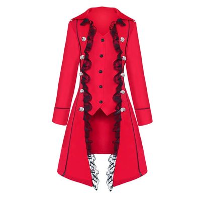XUNRYAN Women Steampunk Trench Coats Medieval Renaissance Victorian Vampire Gothic Long Winter Jacket Halloween Costume Red