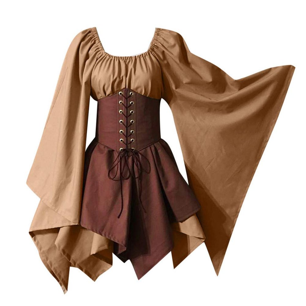 Women Halloween Elf Plus Size Renaissance Dress with Corset Victorian Traditional Irish Dress Medieval Costume Khaki