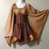 Women Halloween Elf Plus Size Renaissance Dress with Corset Victorian Traditional Irish Dress Medieval Costume Khaki view 2
