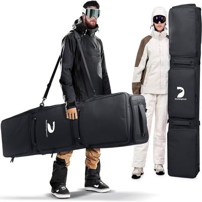 DASHINGNOAH Waterproof Ski Bag with Wheels, Double Rolling Snowboard Bag for Air Travel Extendable From 165CM-177CM, with 3 Padded Outside Compartment Storage Helmet, Boots, Goggles, Jackets
