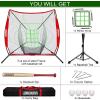 7'x7' Portable Baseball Net Set - Batting, Hitting & Pitching Practice Net with Tee, Bat, Balls, Strike Zone, Carrying Bag, for All Skills view 2