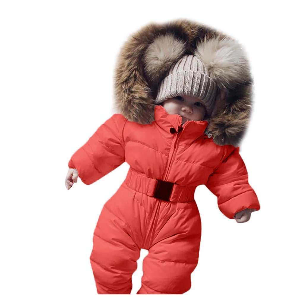 Boy Baby Coat Jumpsuit Warm Girl Winter Infant Jacket Outerwear Hooded Romper Boys Snow Suits (Orange, 3-6 Months)