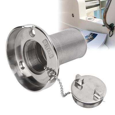 Boat Gas Cap,1-1/2"(38mm) Gas Tank Filler Neck with Keyless Cap, Boat Fuel Cap, Marine Mirror- Polished 316 Stainless Steel Hardware for Boat Gas/Fuel/Diesel/Water/Waste Deck Fill