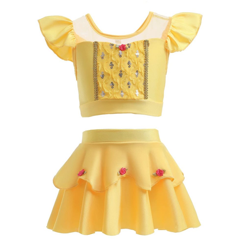 NEWEPIE Belle Princess Two-Piece Tankini Swimsuit for Baby Girls Bathing Suits Ruffles Swimwear Surf Beach Summer Swimming Bikini Set 6-7T