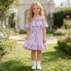 AGQT Toddler Girls Chiffon Dress Summer Beachwear Sundress Off Shoulder Princess Suspender Ruffle Tunic Dress Purple Size 3-4T view 2
