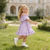 AGQT Toddler Girls Chiffon Dress Summer Beachwear Sundress Off Shoulder Princess Suspender Ruffle Tunic Dress Purple Size 3-4T view 3