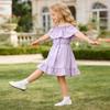 AGQT Toddler Girls Chiffon Dress Summer Beachwear Sundress Off Shoulder Princess Suspender Ruffle Tunic Dress Purple Size 3-4T view 4