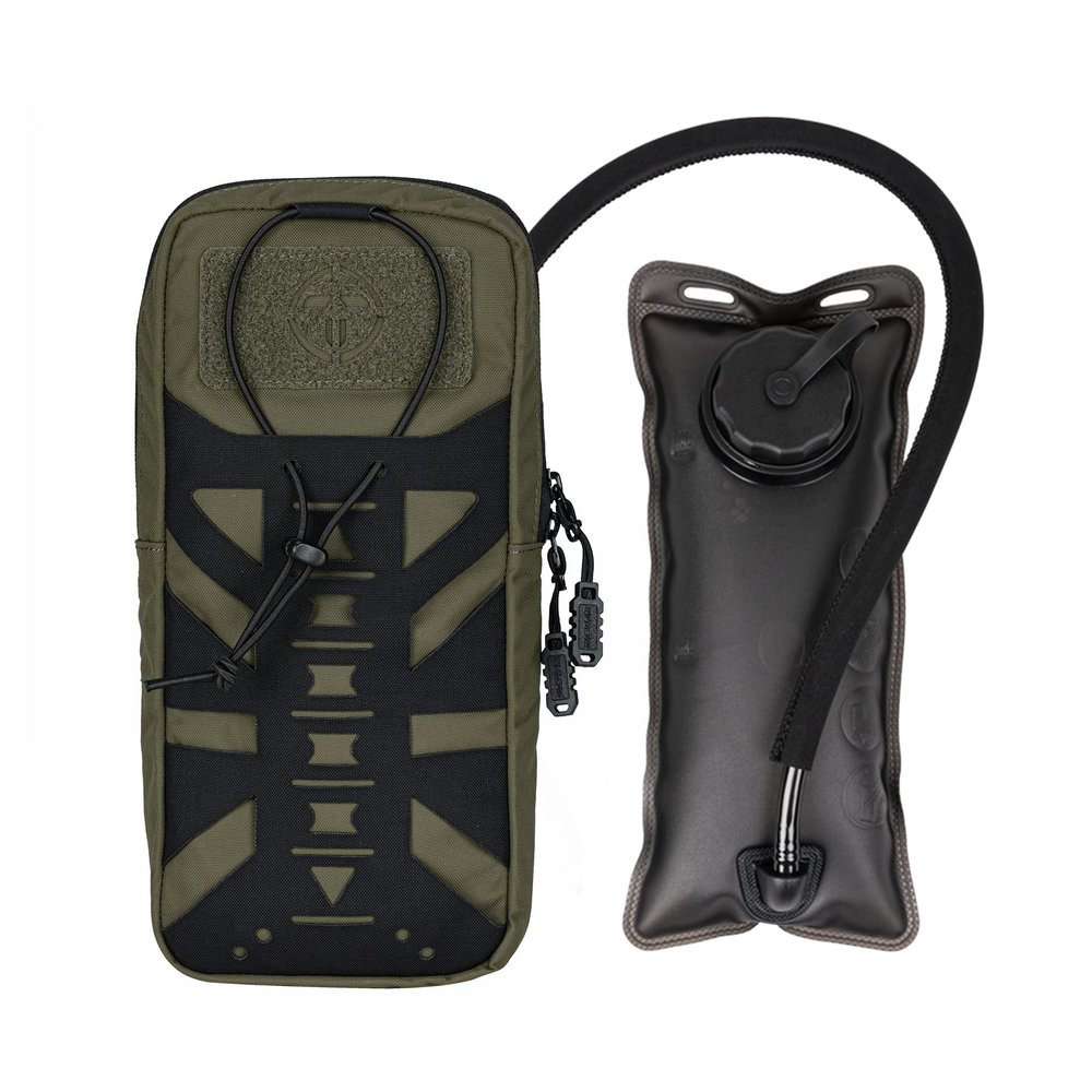 Tactical Hydration Pouch with Inner Bladder Water Bag Laser Cut MOLLE Hydration Pouch for Hiking Biking Running and Climbing (E:Ranger Green)