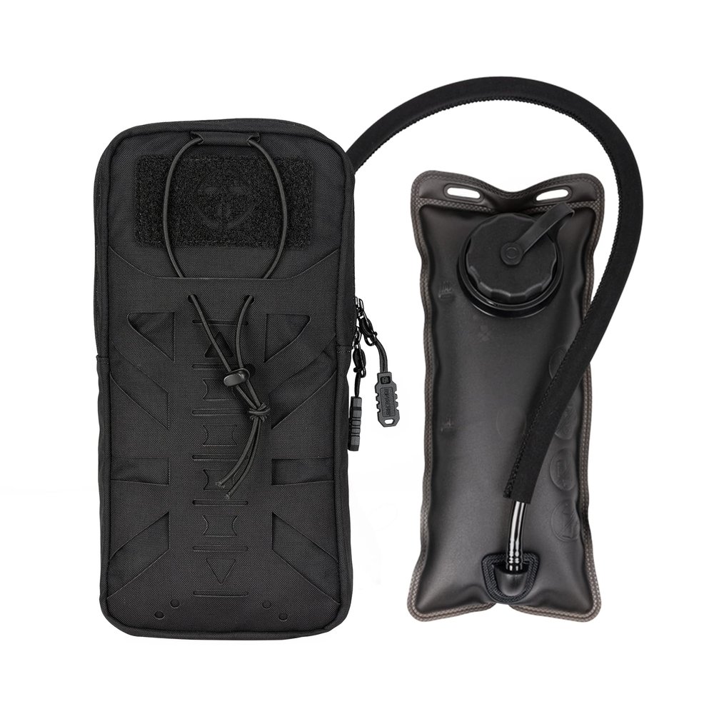 Tactical Hydration Pouch with Inner Bladder Water Bag Laser Cut MOLLE Hydration Pouch for Hiking Biking Running and Climbing (C:Black)