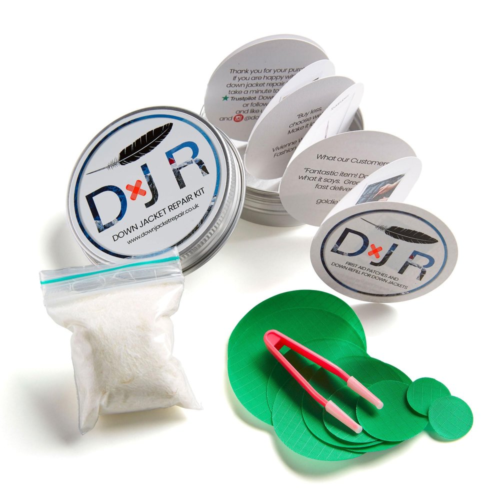 KIT-in-A-TIN - Repair Patches and Goose Down Top-Up for Down Jackets and Sleeping Bags (Mid Green)