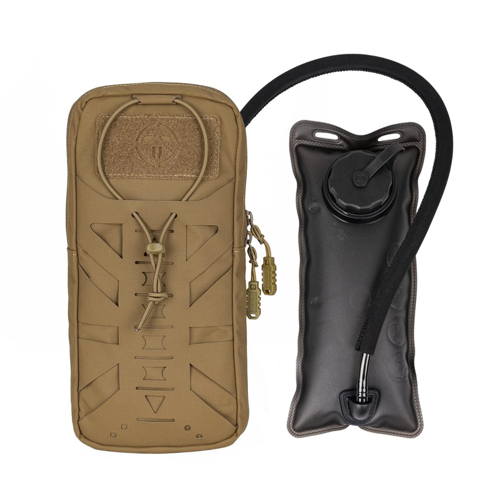 Tactical Hydration Pouch with Inner Bladder Water Bag Laser Cut MOLLE Hydration Pouch for Hiking Biking Running and Climbing (D:Coyote Brown)
