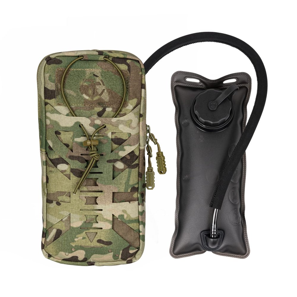 Tactical Hydration Pouch with Inner Bladder Water Bag Laser Cut MOLLE Hydration Pouch for Hiking Biking Running and Climbing (camo)