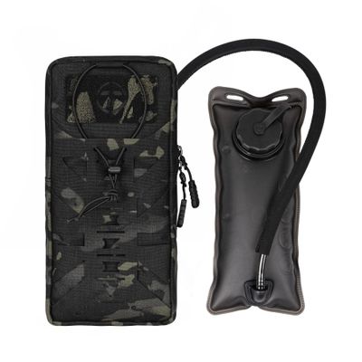 Tactical Hydration Pouch with Inner Bladder Water Bag Laser Cut MOLLE Hydration Pouch for Hiking Biking Running and Climbing (camo Black)