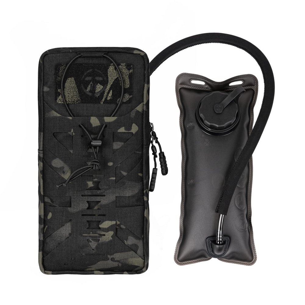 Tactical Hydration Pouch with Inner Bladder Water Bag Laser Cut MOLLE Hydration Pouch for Hiking Biking Running and Climbing (camo Black)