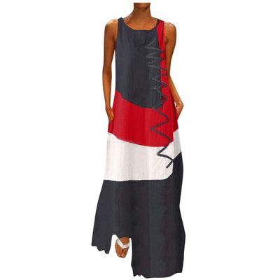 Long Dress for Women Summer Casual Plus Size Color Block Sleeveless Maxi Dresses with Pockets Grey