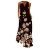 Boho Dress for Women Fashion Floral Sleeveless Summer V Neck Pockets Party Maxi Long Dresses Brown view 1