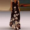 Boho Dress for Women Fashion Floral Sleeveless Summer V Neck Pockets Party Maxi Long Dresses Brown view 2