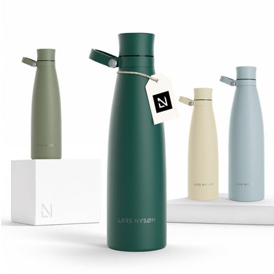 LARS NYSM Stainless Steel Insulated Water Bottle 25oz 34oz | Insulated Thermo Flask for Hot and Cold Beverages | Leakproof Drinking Bottle (Pine Green, 25.4oz)