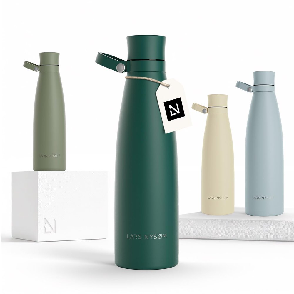 LARS NYSM Stainless Steel Insulated Water Bottle 25oz 34oz | Insulated Thermo Flask for Hot and Cold Beverages | Leakproof Drinking Bottle (Pine Green, 25.4oz)