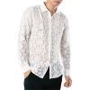 QWENTMTNTY Mens Mesh Shirt Button Down Long Sleeve Casual Fashion See-Through Lace Tops Hollow Flower Muscle Fitted T-Shirt view 3