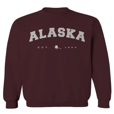 0497. Vintage Retro Graphic Alaskan Alaska State Men's Crewneck Sweatshirt (Maroon X-Large)
