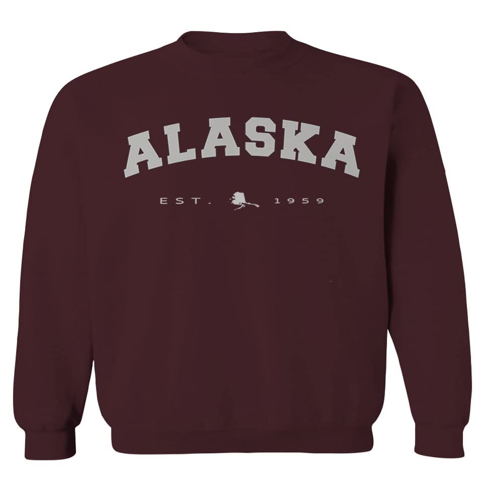 0497. Vintage Retro Graphic Alaskan Alaska State Men's Crewneck Sweatshirt (Maroon X-Large)