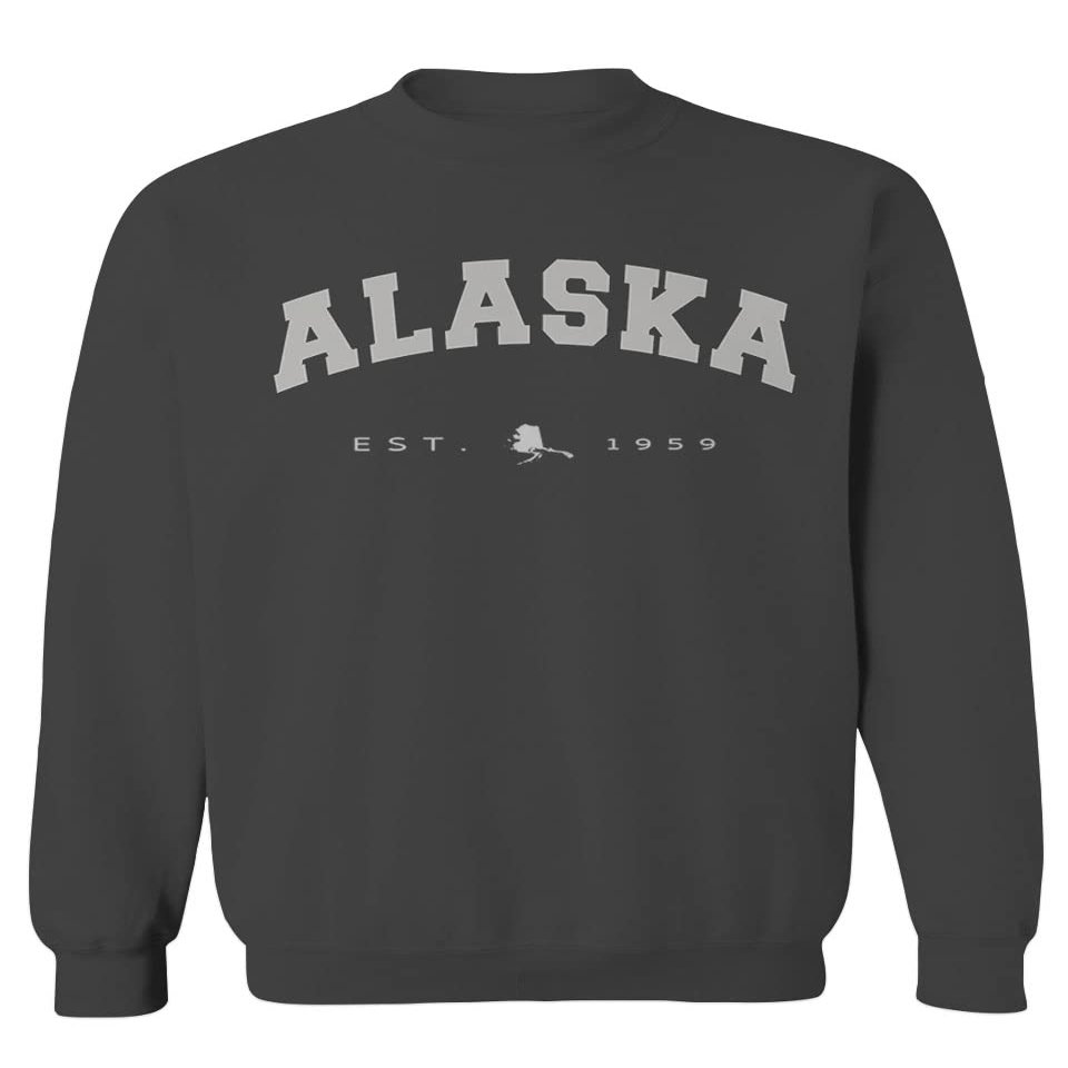 0497. Vintage Retro Graphic Alaskan Alaska State Men's Crewneck Sweatshirt (Characol X-Large) Charcoal