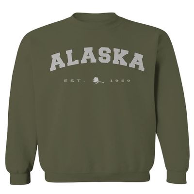 0497. Vintage Retro Graphic Alaskan Alaska State Men's Crewneck Sweatshirt (Olive, X-Large)