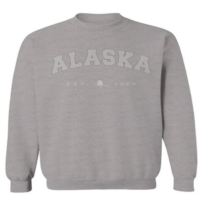 0497. Vintage Retro Graphic Alaskan Alaska State Men's Crewneck Sweatshirt (Light Gray Large)