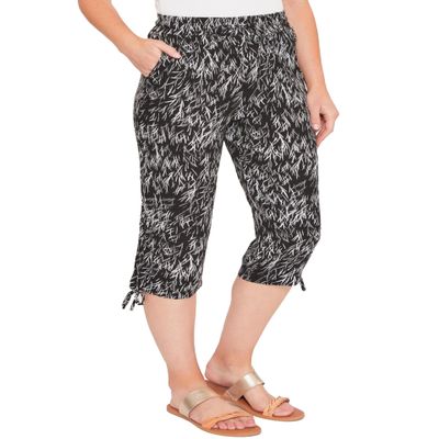 Royalty For Me Womens Capri Linen Casual Summer Boho Beach Mid-Rise Rayon Elastic Waist Side Ruched Pants,BWWHE,1X