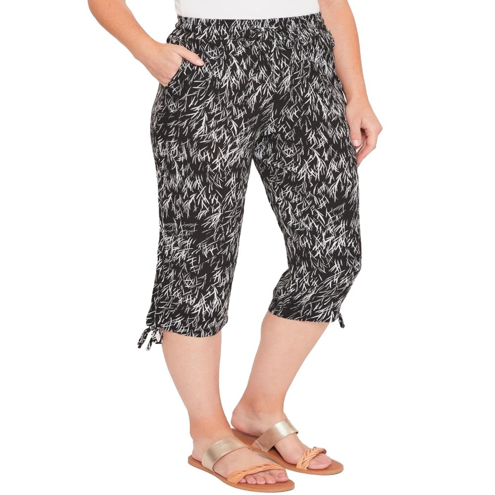 Royalty For Me Womens Capri Linen Casual Summer Boho Beach Mid-Rise Rayon Elastic Waist Side Ruched Pants,BWWHE,1X