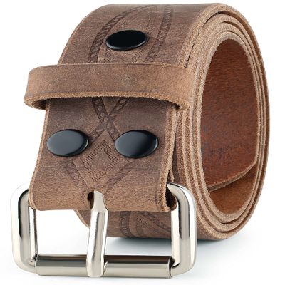F&L CLASSIC Genuine Full Grain Western Engraved Tooled Leather Belt Strap or Belt 1-1/2" w/Snaps for Interchangeable Buckles,USA,Buffalo vintage,116-06,size 34