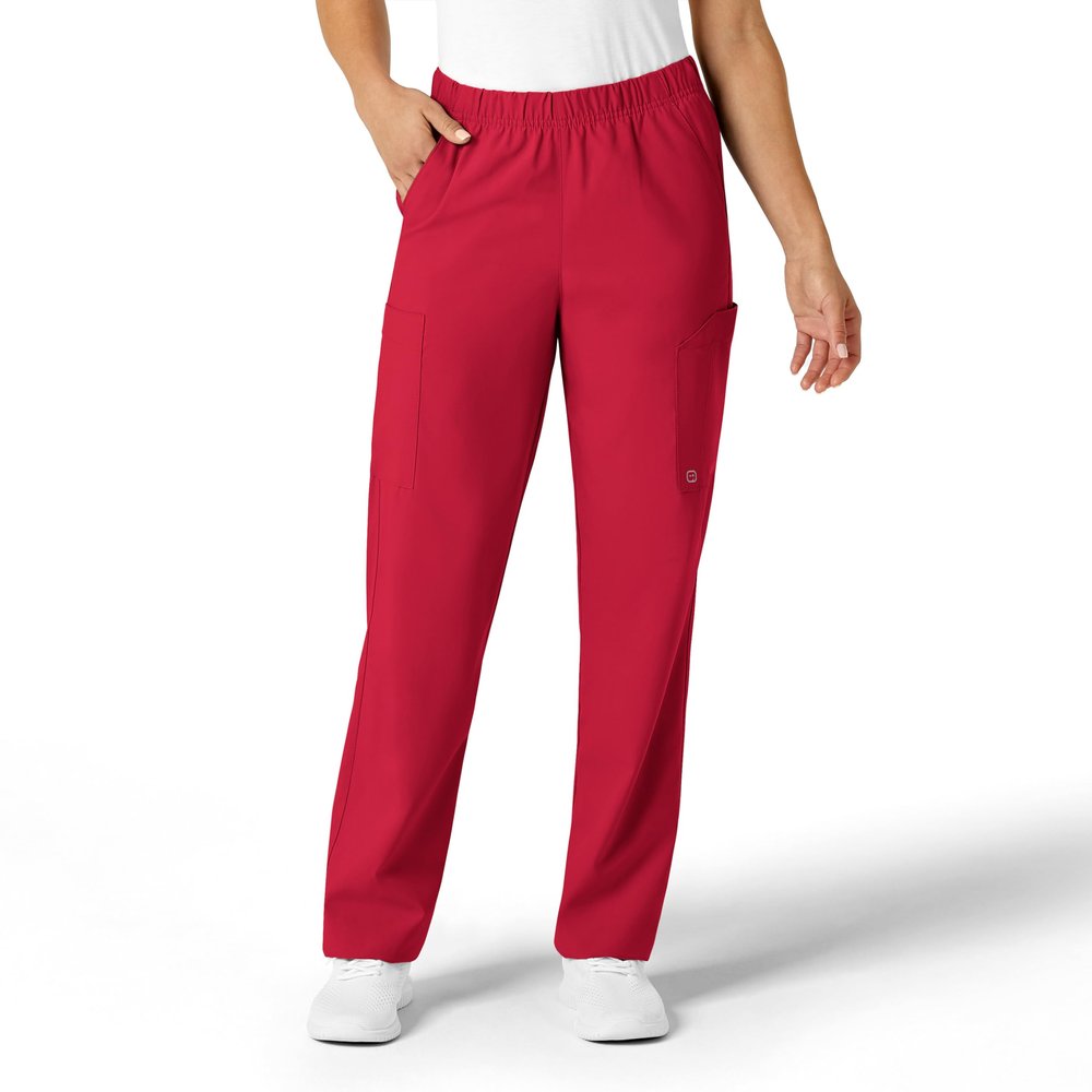 WonderWink W123 Unisex Multi-Cargo Scrub Pant - Red, 4X