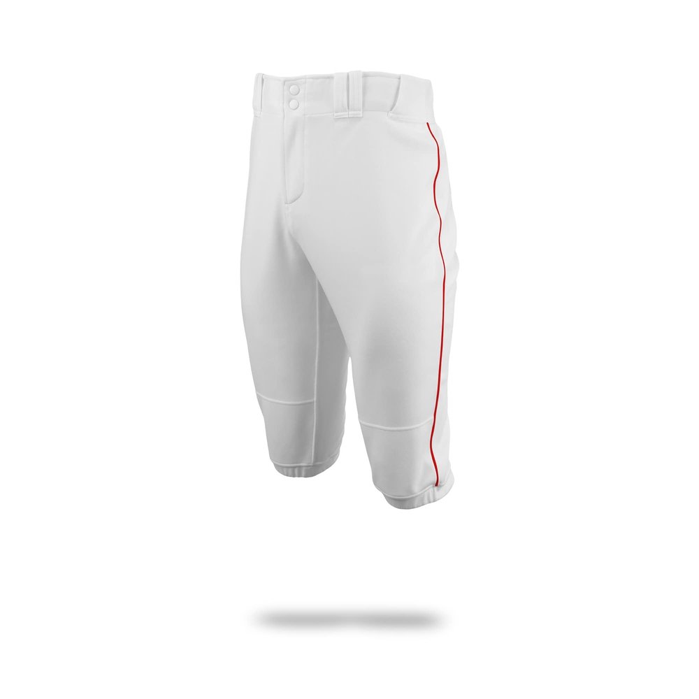 MARUCCI Adult EXCEL Double-Knit Piped Baseball Short Pant, White/RED, Adult X-Large