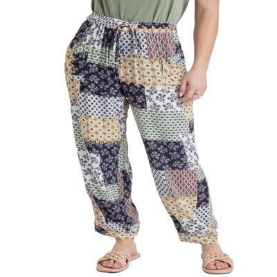 Royalty For Me Womens Drawstring Casual Summer Boho Beach Mid-Rise Rayon Jogger Pant with Pleated Hem,PW004,M