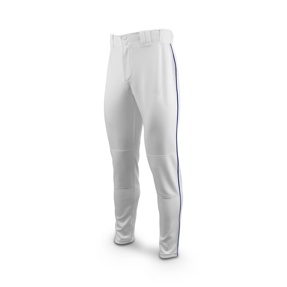 MARUCCI Adult EXCEL Double-Knit Piped Baseball Pant, White/Navy Blue, Adult X-Small