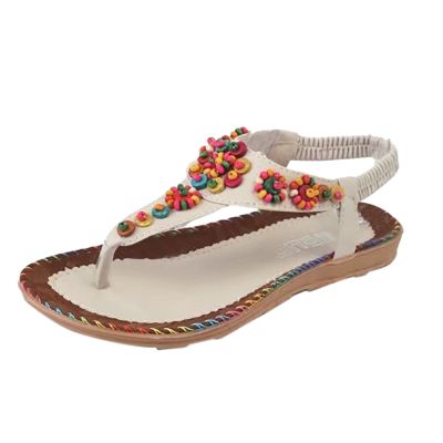 Sandals Women Memory Foam Band Sandals Flip Flop Fashion Summer Elastic Black Flip Flop Sandals for Women (Beige, 8)