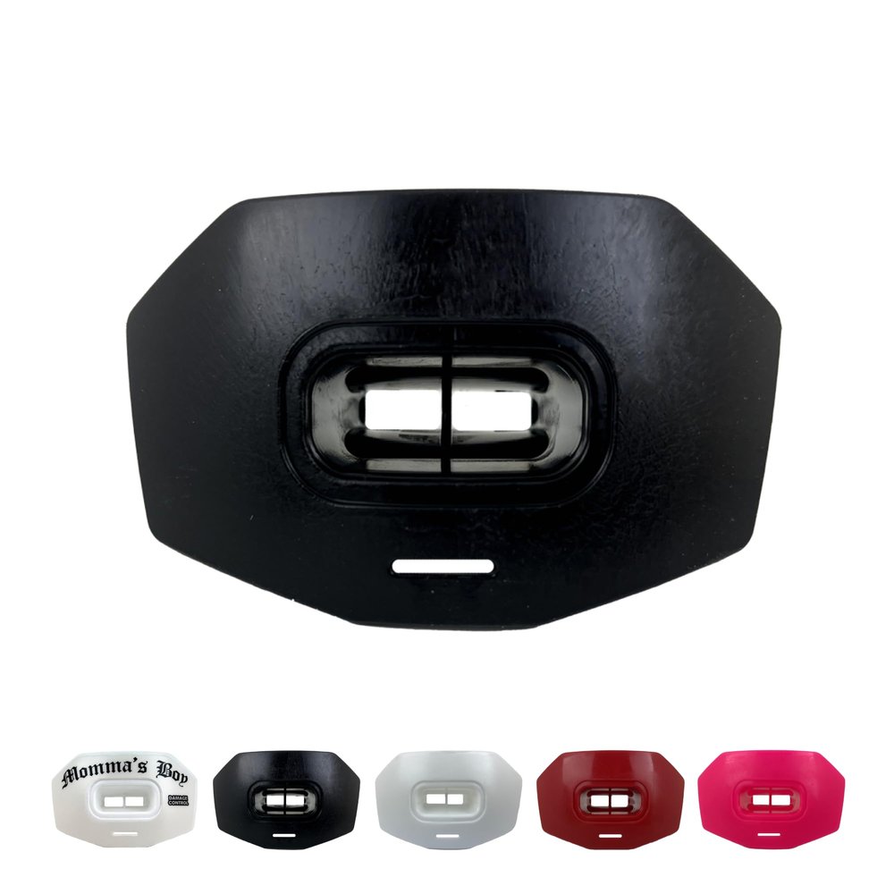 DAMAGE CONTROL Youth Football Mouth Guard  Breathable No Boil Mouthpiece, Protects Lips & Teeth, Works with Braces, Includes Helmet Strap  Sports Gear & Accessories (Black)