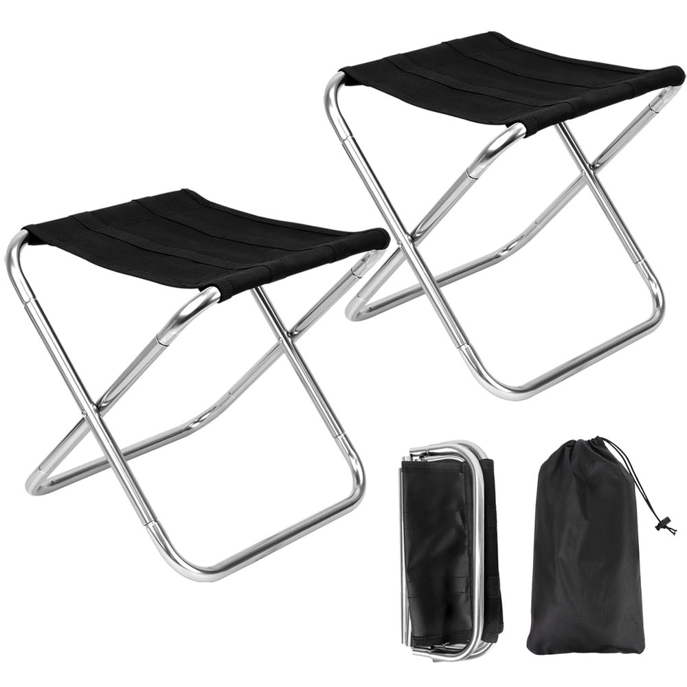 CUGBO 2Sets Portable Folding Camping Stool, Lightweight Camp Chair for Fishing Hiking, Compact Collapsible Travel Footstool for Outdoor, Beach, Backyard, Lawn,Picnic with Carry Bag,10.35" x 8.86"