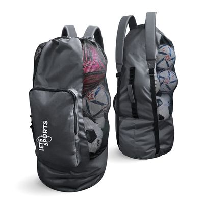 LETS Sports Soccer Ball Bag for Basketball, Volleyball & Football | Large Drawstring Ball Bags Mesh | Heavy-Duty Soccer Ball Bags for Coaches | Equipment Bag w/Shoulder Strap | 37" x 17" - Grey Black